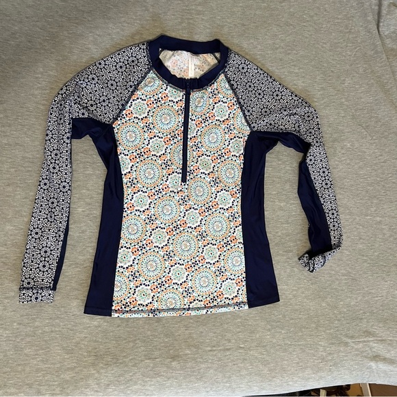 Helen Jon Navy Floral Zip-Up Rash Guard - Picture 1 of 5